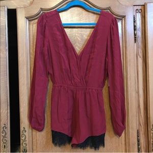 Lovers + Friends, dark red & black romper